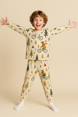 Erkek Çocuk Pijama Takımı Baskılı Uzun Kollu Takım 3-7 Yaş