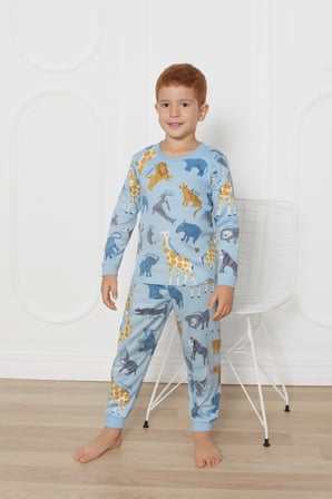 Erkek Çocuk Pijama Takımı Baskılı Uzun Kollu Takım 3-7 Yaş