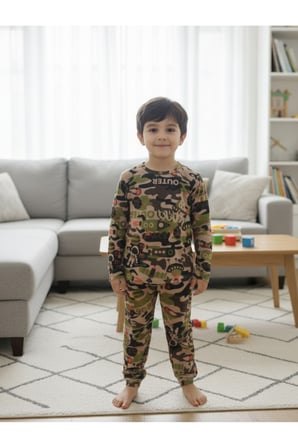 Erkek Çocuk Pijama Takımı Baskılı Uzun Kollu Takım 3-7 Yaş