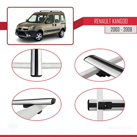 Renault Kangoo (X76) Post-Facelift 2003-2008 Arası ile Uyumlu BASIC Model Ara Atkı Tavan Barı Gri 2 Adet