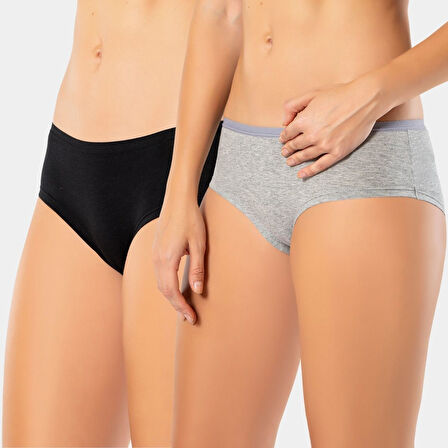 Türen Kadın Likralı 2'li Pamuklu Hipster Külot 918/Siyah-Gri