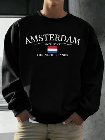 Amsterdam Hollanda Baskılar Erkekler Polar Hip Hop Spor Uzun Kollu Bisiklet Yaka Gevşek Kazak