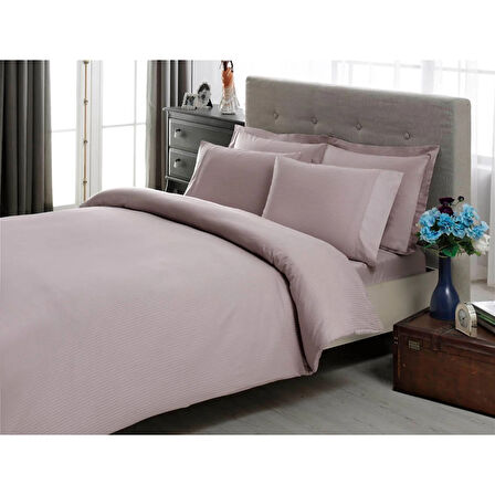 Taç Stripe Premium Basic King Size Nevresim Takımı Lila