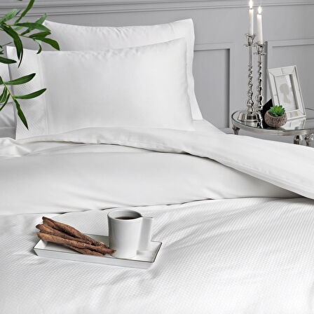 Linens White Collection Square Pamuk Jakar Saten Çift Kişilik Nevresim Kılıfı Beyaz