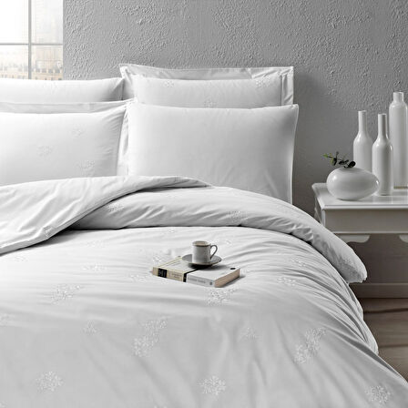 Linens White Collection Asper Pamuk Percale Çift Kişilik Nevresim Kılıfı Beyaz