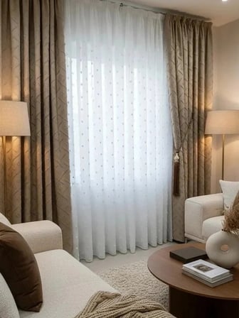 NİVEMESHOME PUFY 1-006 TAM DESEN  EKRU  1/3 PİLELİ TÜL PERDE