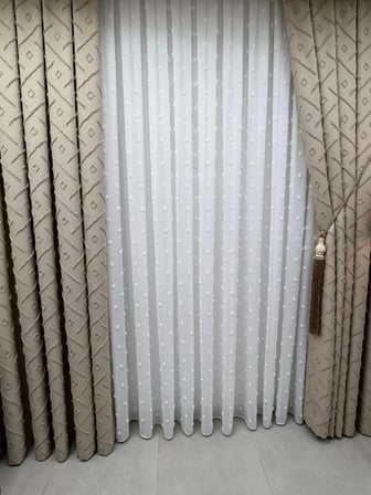NİVEMESHOME PUFY 1-006 TAM DESEN  EKRU  1/3 PİLELİ TÜL PERDE