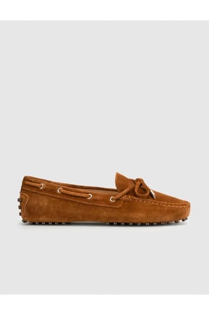 Kadın Taba Deri Süet Loafer Ayakkabı