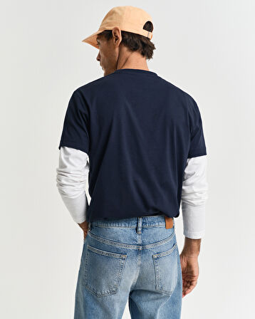 GANT Erkek Lacivert Regular Fit Bisiklet Yaka Logolu T-Shirt