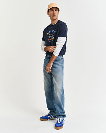 GANT Erkek Lacivert Regular Fit Bisiklet Yaka Logolu T-Shirt
