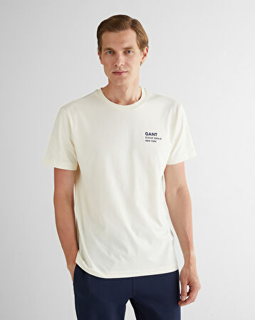 GANT Erkek Krem Regular Fit Bisiklet Yaka Logolu T-Shirt