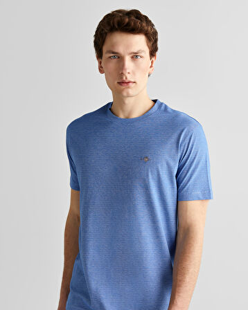 GANT Erkek Mavi Regular Fit Bisiklet Yaka Çizgili T-Shirt