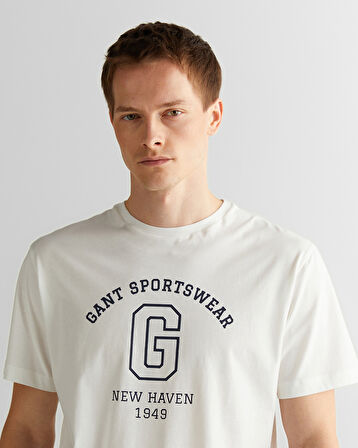 GANT Erkek Krem Regular Fit Bisiklet Yaka Logolu T-Shirt