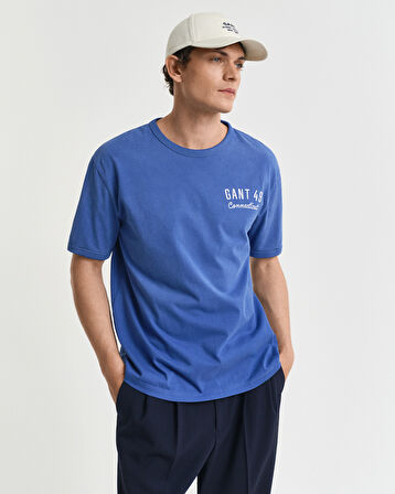 GANT Erkek Mavi Relaxed Fit Bisiklet Yaka Logolu T-Shirt
