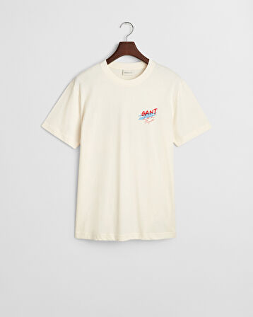 GANT Erkek Krem Regular Fit Bisiklet Yaka Logolu T-Shirt