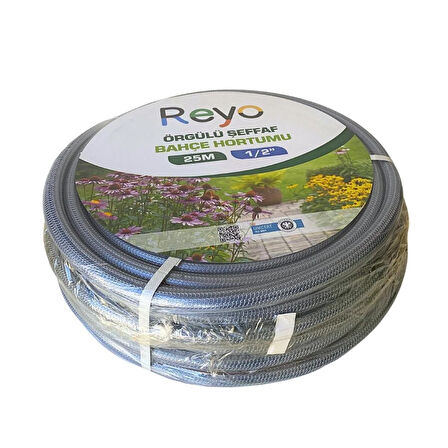 Reyo 1/2'' Örgülü Premium Şeffaf Bahçe Hortumu 25 Metre