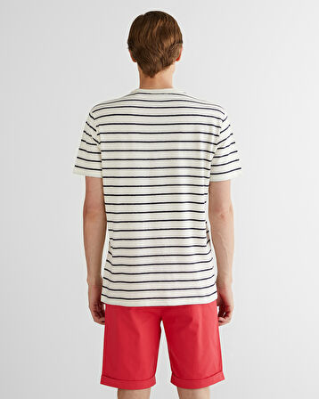 GANT Erkek Krem Regular Fit Bisiklet Yaka Çizgili T-Shirt