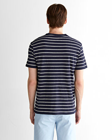 GANT Erkek Lacivert Regular Fit Bisiklet Yaka Çizgili T-Shirt