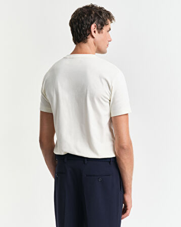 GANT Erkek Krem Regular Fit Bisiklet Yaka Logolu T-Shirt