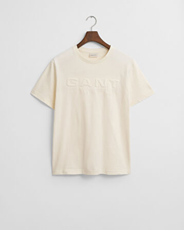 GANT Erkek Krem Regular Fit Bisiklet Yaka Logolu T-Shirt