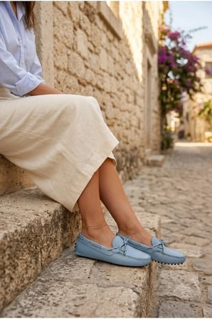 Kadın Hakiki Deri Loafer – Bebek Mavisi Yumuşak Tabanlı Babet