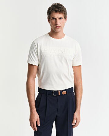 GANT Erkek Krem Regular Fit Bisiklet Yaka Logolu T-Shirt