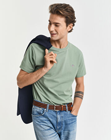 GANT Erkek Yeşil Slim Fit Bisiklet Yaka T-Shirt