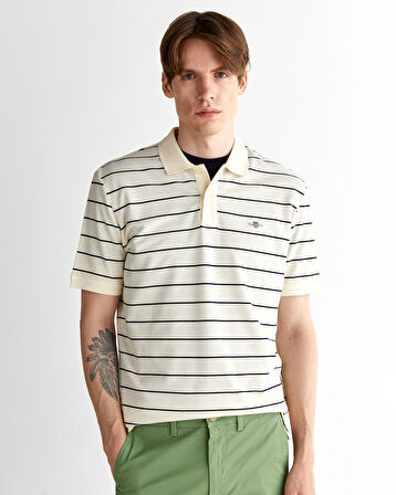 GANT Erkek Krem Regular Fit Çizgili Polo