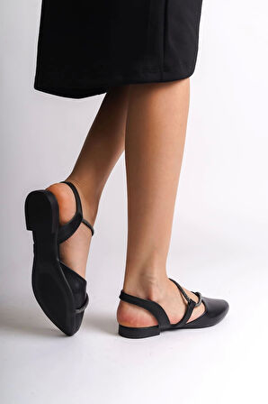 Hannah Lastikli Ortopedik Rahat Taban Taş Detaylı Kadın Babet Ayakkabı  St - Siyah