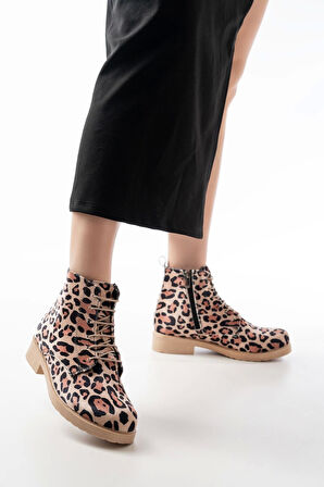 Leopar Bağcıklı Fermuarlı Günlük Kadın Bot