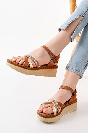 Taba Multi Ortopedik Hakiki Deri Dolgu Kadın Sandalet