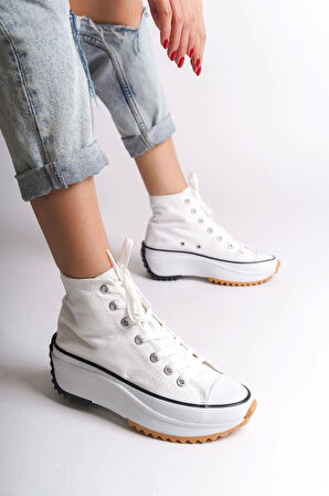 Roma Bağcıklı Ortopedik Taban Kadın Sneaker Spor Ayakkabı Bt - Beyaz
