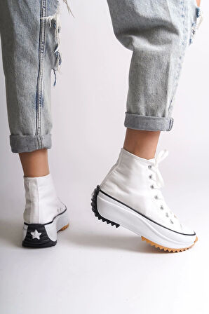 Roma Bağcıklı Ortopedik Taban Kadın Sneaker Spor Ayakkabı Bt - Beyaz