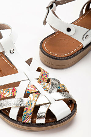 Beyaz Garni Ortopedik Hakiki Deri Kadın Sandalet