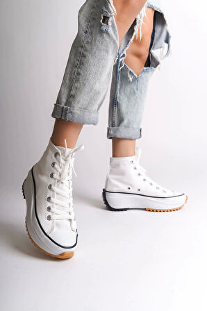 Roma Bağcıklı Ortopedik Taban Kadın Sneaker Spor Ayakkabı Bt - Beyaz