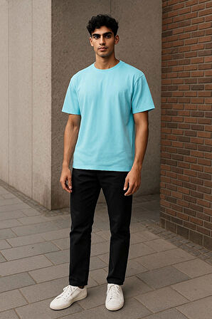 Regular Kalıp Kadın - Erkek Unisex Basic Tişört Turkuaz