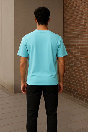 Regular Kalıp Kadın - Erkek Unisex Basic Tişört Turkuaz