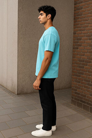 Regular Kalıp Kadın - Erkek Unisex Basic Tişört Turkuaz