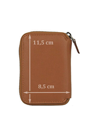 Hakiki Deri Fermuarlı Taba Kartlık Cüzdan