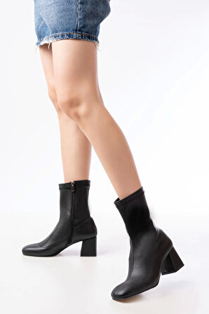 Siyah Streç Topuklu Fermuarlı Günlük Kadın Bot