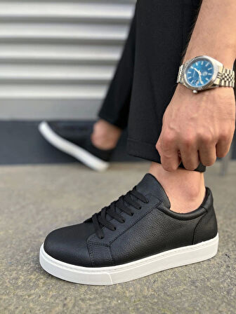 Tb165 Elite Bağcıklı Cilt Erkek Günlük Sneaker Ayakkabı Cbt - Siyah