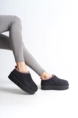 Leıla Bağcıksız Düz Ve Kalın Taban İçi Kürklü Kısa Süet Kadın Bot  St - Siyah