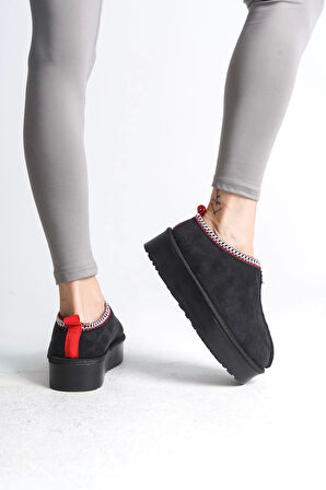 Leıla Bağcıksız Düz Ve Kalın Taban İçi Kürklü Kısa Süet Kadın Bot  St - Siyah