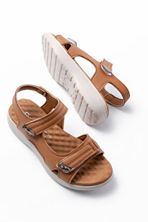 DM-363  Taba Baret Cırtlı Dikişli Günlük Kadın Sandalet