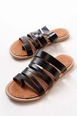 Siyah Ortopedik Hakiki Deri Kadın Terlik