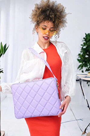 Kapitone 15-16" İnç Lila Notebook Tablet Laptop Kılıfı