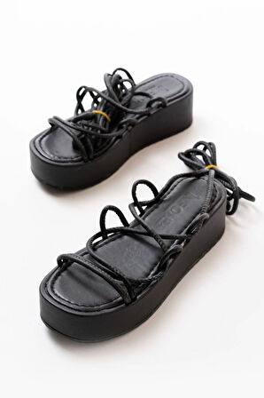 Siyah Dolgu Kadın Sandalet