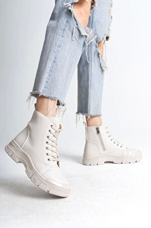 Bloom Bağcıklı Fermuarlı Ortopedik Tabankadın Bot  Kt - Krem