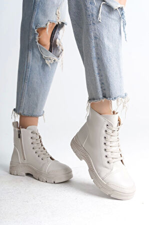 Bloom Bağcıklı Fermuarlı Ortopedik Tabankadın Bot  Kt - Krem