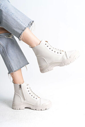 Bloom Bağcıklı Fermuarlı Ortopedik Tabankadın Bot  Kt - Krem